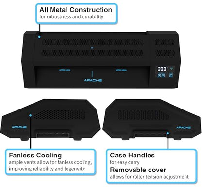 Apache Professional Laminator, Thermal Pouch, 18.5 Inch Max Width, 1.5-20 Mil, True Anti-Jam Technology, School & Office Lamination Machine, Variable Temperature, Fast Output, Robust Design - color: 18" Black