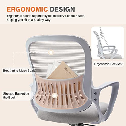 Sweetcrispy Ergonomic Office Desk Chair, Executive Mesh Computer Chair - color: Grey, size: 18.5"D