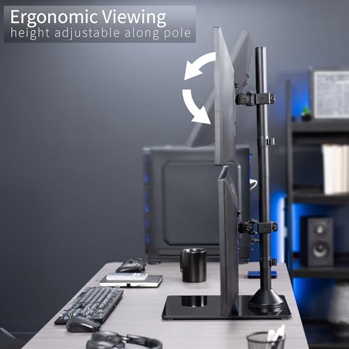 VIVO Dual Monitor Desk Stand with Tempered Glass Base, Free-Standing LCD Mount, Holds in Stacked Vertical Position 2 Ultrawide Screens up to 34 inches, Black, STAND-V002LG - size: Up to 34", style: Tempered Glass Base