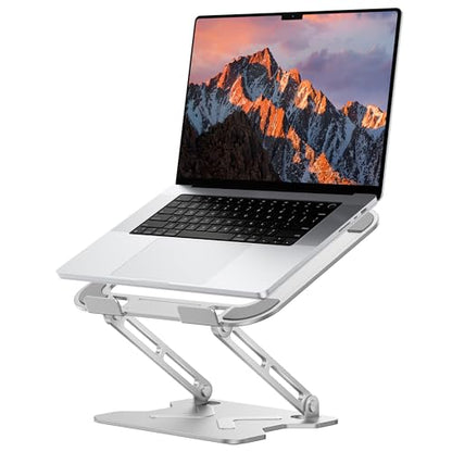JCZT Adjustable Laptop Stand for Desk, Metal Foldable Laptop Riser, White | Ergonomic Portable Laptop Stand, Ventilated Cooling Computer Notebook Holder for MacBook Air Pro, All 10-16'' Laptops - color: White
