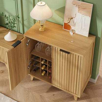 Fluted Coffee Bar Cabinet with Storage, Modern Sideboard Buffet Cabinet - color: Wood Grain, size: Coffee Bar - 15.7"D x 31.5"W x 31.5"H