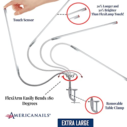 Americanails FlexiLamp Touch XL - LED Table Desk Lamp - Removable Clamp - Adjustable Lighting for Nail Stations - Manicure Table Light - Flexible Arm – 3 Brightness Levels - Touch Sensor - 400 Lumens - size: XL