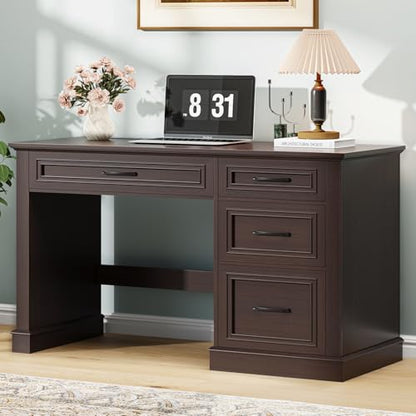 Vabches Farmhouse 47" Executive Desk with Charging Station, Walnut | Computer Desk with Drawers, Workstation Computer Desk with File Drawer for Home Office,Study. - color: Walnut
