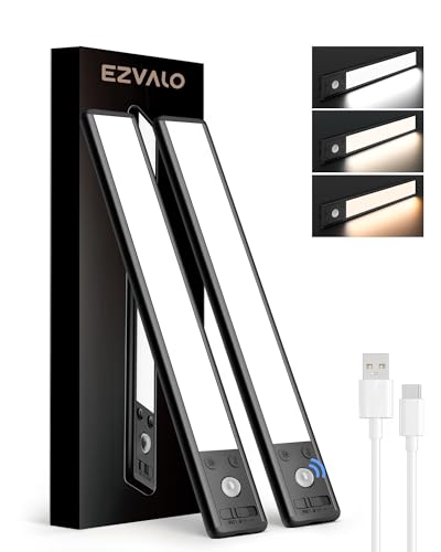 EZVALO 8" Under Cabinet Lights, 2500mAh USB-C Rechargeable Motion Sensor Light, 3 Color Temps, 5-Level Dimmable Magnetic Wireless Closet Lights for Kitchen, Pantry, Stairs (2 Pack) - color: Black, size: 10 Inch