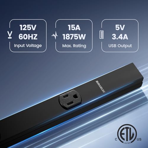 24 in Hardwired Under Cabinet Power Strip, 2-Pack, ETL Listed | 3 TR Outlets, USB-A & USB-C, Custom Length Plug Molding Under Cabinet, Seamless Outlet Strip, ETL Listed, Black - color: Black, size: 1 Pack