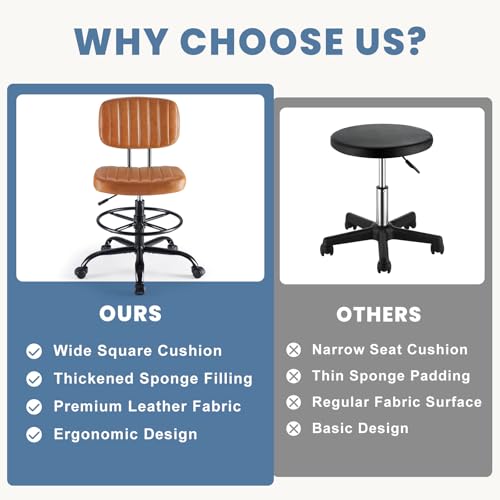 DUMOS Armless Drafting Chair, Standing Desk Chair, Rolling Stool - color: Brown