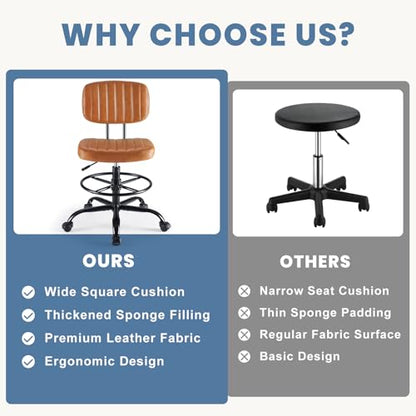DUMOS Armless Drafting Chair, Standing Desk Chair, Rolling Stool - color: Brown