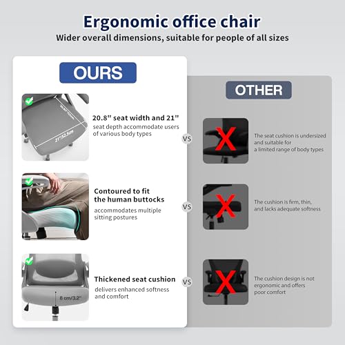 Ergonomic Office Chair Desk Chair with Adjustable Lumbar Support - color: Light Grey