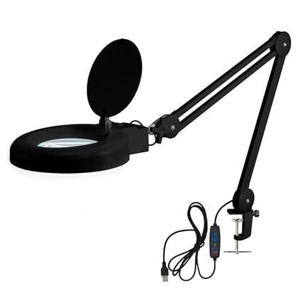 Neatfi LED Magnifying Lamp with Clamp | 12W | 60 SMD LEDs |1,200 Lumens | Adjustable Step Dimming | 2.25x Magnification Desk Lamp Magnifier for Crafts, Painting, and Hobbies (Black-2, 5-Diopter) - color: Black-2, size: 5-Diopter