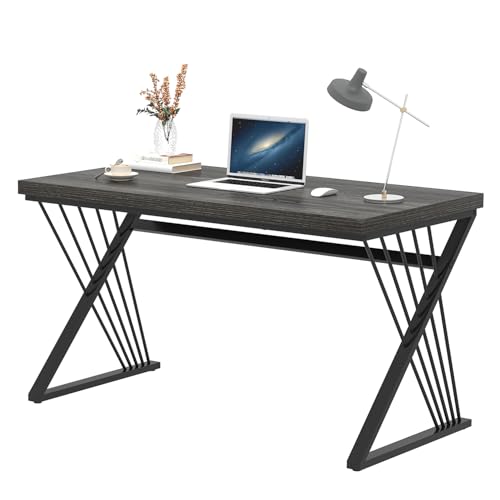 Modern Home Office Desks, Rustic Wood and Metal Computer Desk, Industrial Writing Study Gaming Table for Living Room Bedroom, Dark Gray, 47 Inch - color: Dark Gray, size: 47 Inch