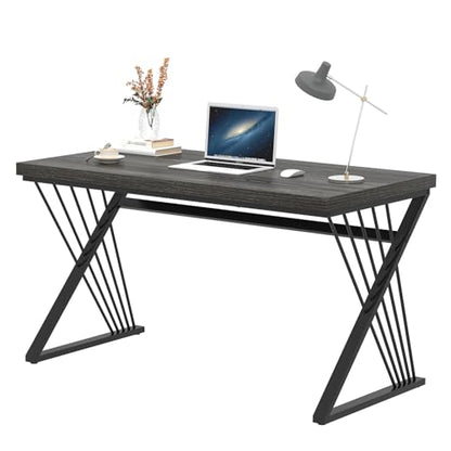 Modern Home Office Desks, Rustic Wood and Metal Computer Desk, Industrial Writing Study Gaming Table for Living Room Bedroom, Dark Gray, 47 Inch - color: Dark Gray, size: 47 Inch
