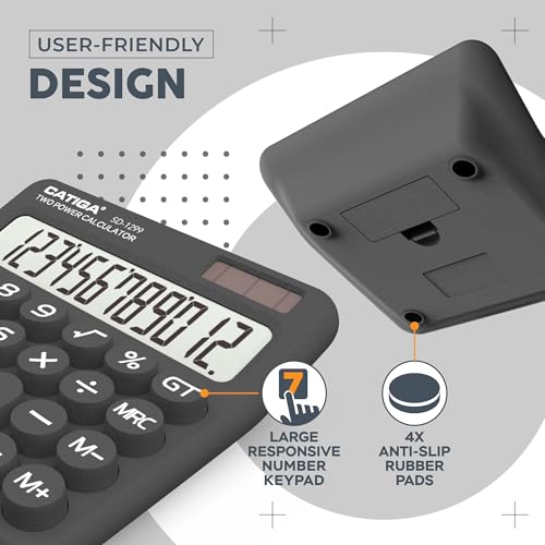 CATIGA Mechanical Switch Calculator with Solar and Battery Dual Power, 12-Digit Large LCD Display, Aesthetic and Cute Desktop Calculator with Big Button, for Home, School and Office Use, SD-1299 - color: Z) Charcoal Gray