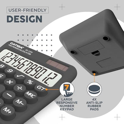 CATIGA Mechanical Switch Calculator with Solar and Battery Dual Power, 12-Digit Large LCD Display, Aesthetic and Cute Desktop Calculator with Big Button, for Home, School and Office Use, SD-1299 - color: Z) Charcoal Gray