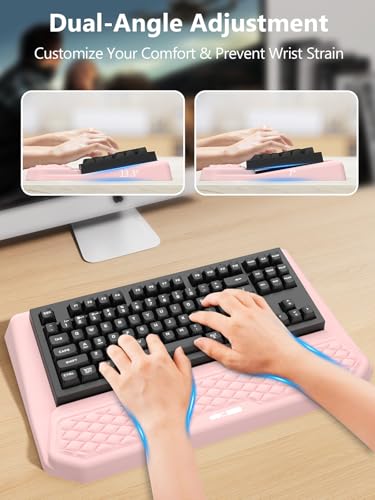 2-in-1 Ergonomic Keyboard Stand with Wrist Rest, Pink - color: Light Pink