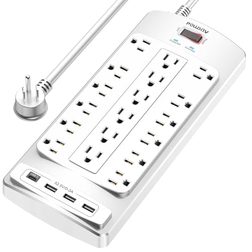 18 Outlets Surge Protector Power Strip - 6 Feet Flat Plug Heavy Duty Extension Cord with 18 Widely Outlets and 4 USB Ports, 2100 Joules, White, ETL Listed - color: White, size: 6 Ft