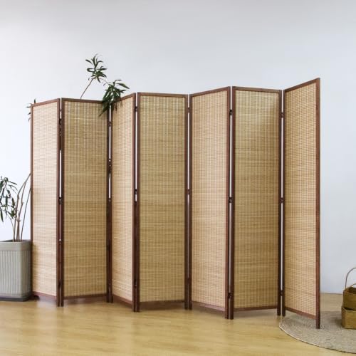 Furnnylane 7 Panel Bamboo Room Divider Screen, Brown Folding Privacy Screen - color: Brown, size: 7 Panel