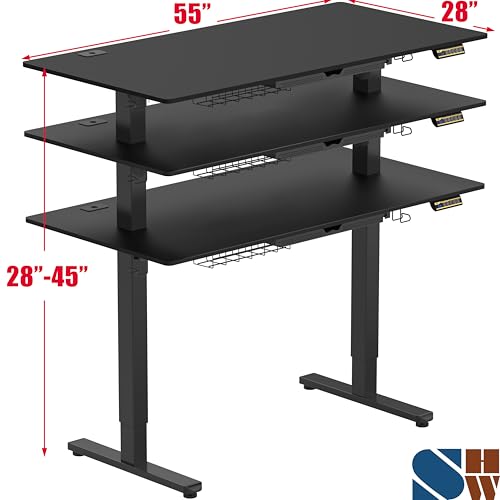 SHW 55 x 28 Electric Height Adjustable Standing Desk w/Drawer, Black - color: Black, size: 55-Inch