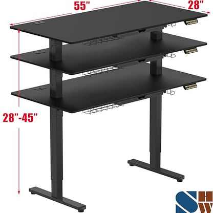 SHW 55 x 28 Electric Height Adjustable Standing Desk w/Drawer, Black - color: Black, size: 55-Inch