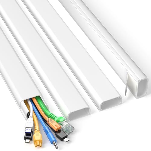 Delamu Cord Covers for 4-7 Wires on Wall, 62.8in Cord Hider Cable Hider, Paintable Wire Covers for Cords on Wall, TV Cord Hider for Wall Mount TV, Cable Cover Management, 4X L15.7 W1.57 H0.78in - color: White, size: 62.8in L x 1.57in W x 0.78in H