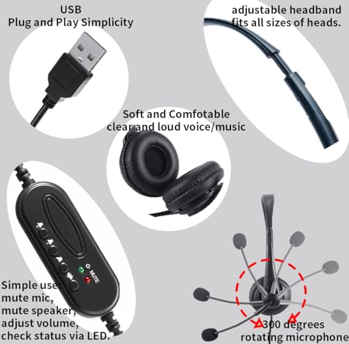 Computer USB Headset with Mic, Wired Headphones with Microphone for PC, Laptop (Black Slender) - color: black slender
