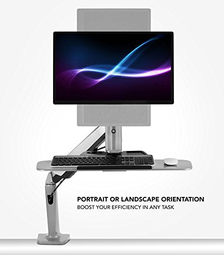 Mount-It! Sit-Stand Monitor Arm Desk Mount Workstation with Keyboard Tray, Single Monitor Mount Fits Up to 32”, Gas Spring Height Adjustable, VESA 75x75 100x100, Clamp or Grommet, Silver