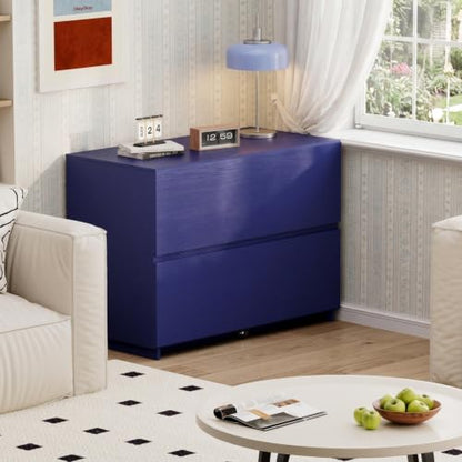 ModernMate 31.5" Lateral Wood Filing Cabinet with 2 Large Drawers, Blue - color: Blue