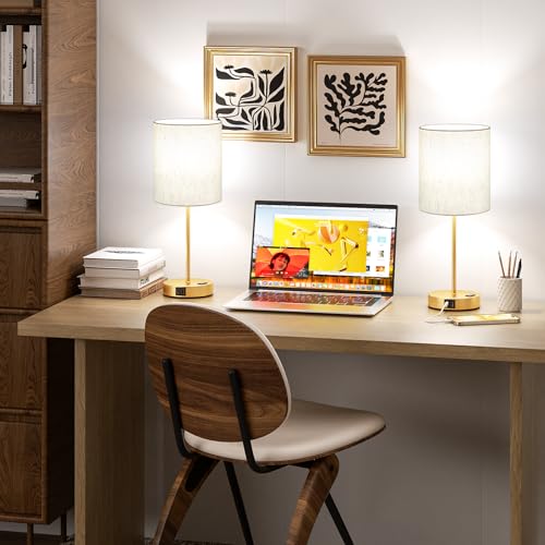 17.6" Gold Touch Lamps for Bedroom Set of 2 - Dimmable, USB C+A, AC Outlet | Large 17.6" Tall Lamp, 3-Way Dimming, 5000K Daylight Bulbs, Cream Lampshade Gold Base, for Living Room, Boys, Men, Girls - color: Gold
