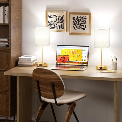 17.6" Gold Touch Lamps for Bedroom Set of 2 - Dimmable, USB C+A, AC Outlet | Large 17.6" Tall Lamp, 3-Way Dimming, 5000K Daylight Bulbs, Cream Lampshade Gold Base, for Living Room, Boys, Men, Girls - color: Gold