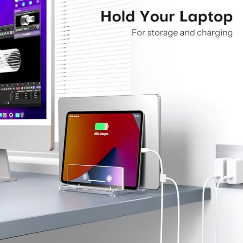 OMOTON Vertical Laptop Stand, Clear Acrylic Dual Holder for MacBook Gaming - size: Dual-Clear