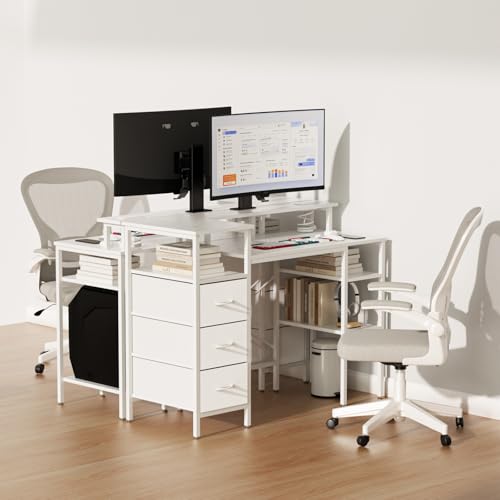 VINGLI 47" L-Shaped Home Office Desk, Fabric Drawers, Storage Shelves - color: White, size: 47 Inch