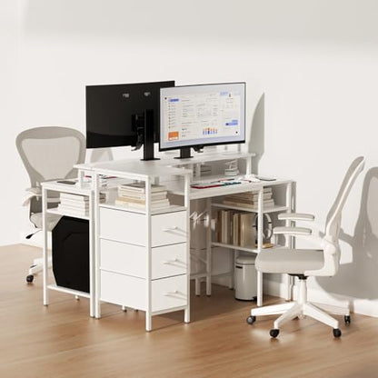 VINGLI 47" L-Shaped Home Office Desk, Fabric Drawers, Storage Shelves - color: White, size: 47 Inch