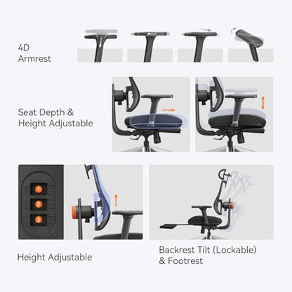 Ergonomic Office Chair-Home Office Desk Chair with Footrest, Auto-Following Backrest & Headrest, 4D Armrests, 96°-136° Recline - color: Black, size: Laptop Table + Auto-following Headrest