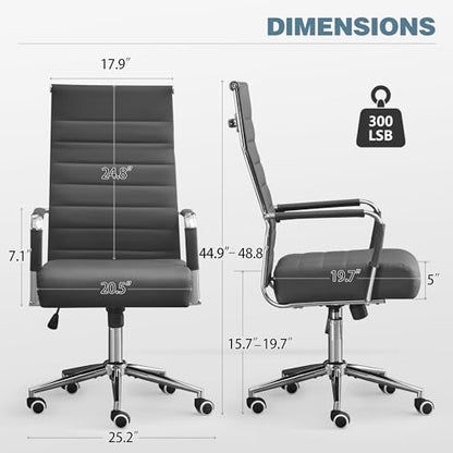 JOMEED Office Desk Chair,Conference Room Chair,High Back PU Leather Swivel | Modern Executive Ribbed Design, Ergonomic, Height Adjustable, Wheels and Arms, for Home Office(Grey-Silver Frame) - color: Grey-sliver Frame