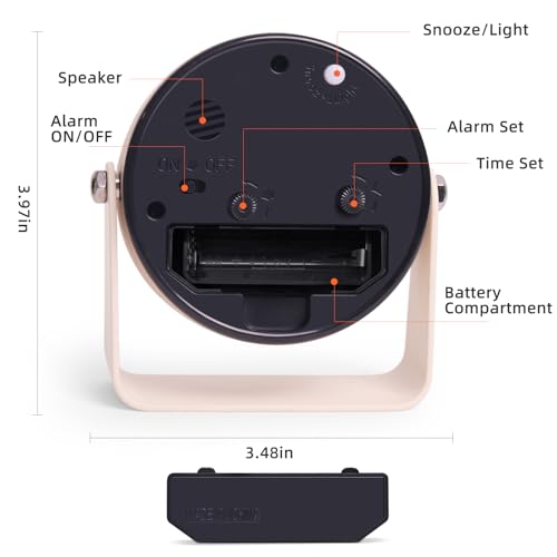 TIMESS Analog Alarm Clock with Snooze & Light, Silent Non-Ticking, Yellow | On-demand light, quartz movement, battery operated, easy to set, gentle wake alarm, bedside clock for home, travel, or office - color: Yellow