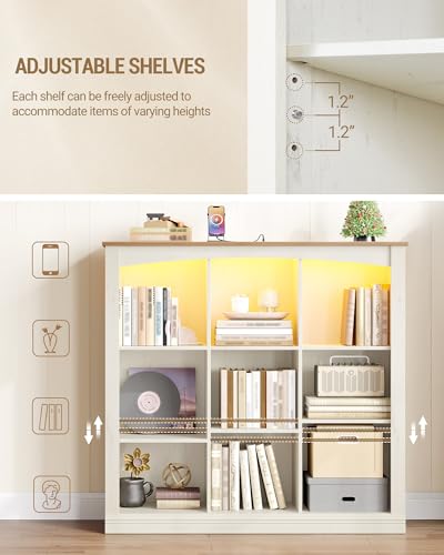 Hzuaneri 3 Tier Wood Cube Bookshelf, 9 Cube Storage Organizer - size: 11.8"D x 43.3"W x 41.3"H