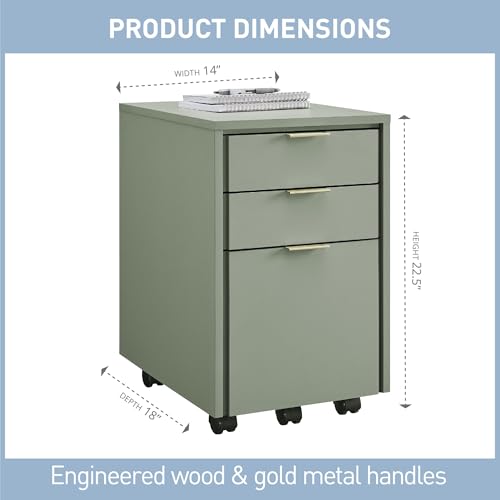 Realspace® 18" D Wood Vertical 3-Drawer File Cabinet, Pistachio Cream