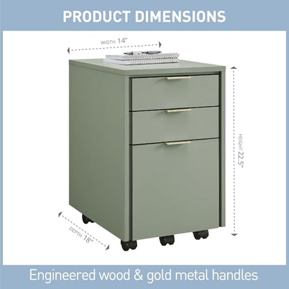 Realspace® 18" D Wood Vertical 3-Drawer File Cabinet, Pistachio Cream