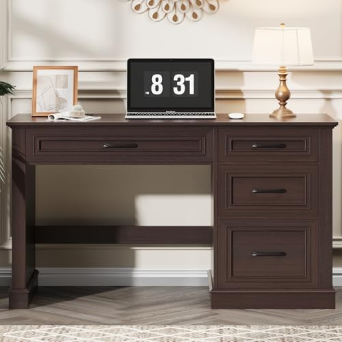 Vabches Farmhouse 47" Executive Desk with Charging Station, Walnut | Computer Desk with Drawers, Workstation Computer Desk with File Drawer for Home Office,Study. - color: Walnut