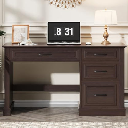Vabches Farmhouse 47" Executive Desk with Charging Station, Walnut | Computer Desk with Drawers, Workstation Computer Desk with File Drawer for Home Office,Study. - color: Walnut