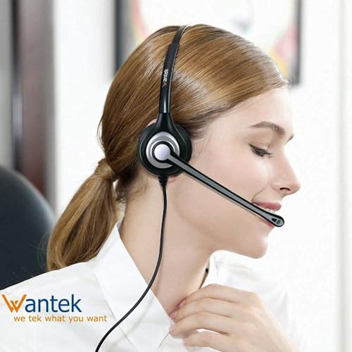 Wantek Telephone Headset Corded RJ9 Headphone with Mic & Noise Cancelling Phone Headsets Compatible with Plantronics Polycom VVX310 410 Yealink S12 Avaya 1408 1416, Landline Phone Headset（Black） - color: Black