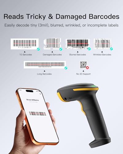 Inateck 1D Bluetooth Barcode Scanner with 2600mAh Battery, Plug-and-Play Wireless CCD Reader for Inventory, Library & Warehouse, Compatible with Windows, Mac, iOS, Android, BCST-24 - style: 1D CCD