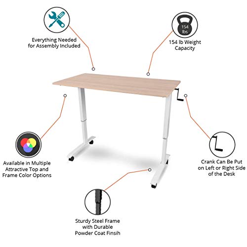 Stand Up Desk Store Crank Adjustable Height Rolling Standing Desk (White Frame/Natural Walnut Top, 48" Wide) - color: White Frame/Natural Walnut Top, size: 48 Inches Wide