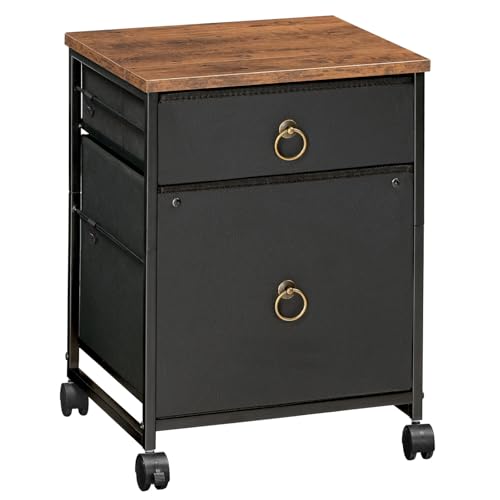 HOOBRO File Cabinet, 2-Drawer Vertical Mobile Office Cabinet, Rolling Printer Stand, for A4/Letter Size Files, Nonwovens Drawer, for Home Office, Rustic Brown and Black BFK21WJ01 - color: Black + Rustic Brown
