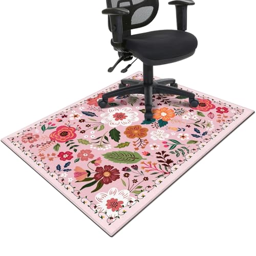 Office Chair Mat for Hardwood & Tile Floor,Boho Floral 36"x48" Computer Chair Mat for Rolling Chairs Carpet,Under Desk Non Slip Gaming Rug,Low-Pile Rubber Backing Large Protector Mat(Pink) - color: Pink, size: 36"*48"