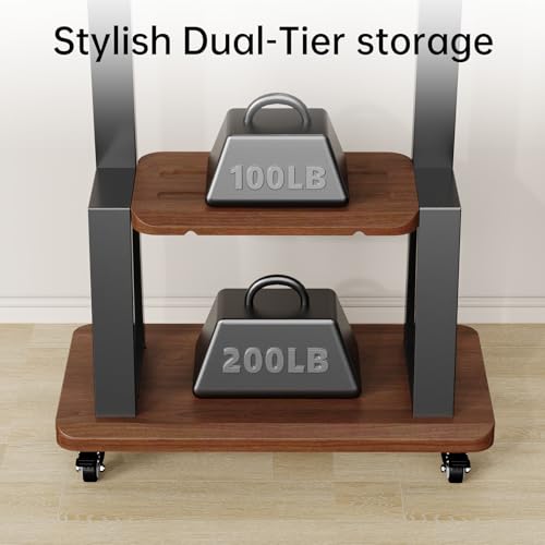 Mobile TV Stand on Wheels for 32-75 Inch TVs | With Top Projector tray& 2-Tier Storage Height Adjustable Heavy-Duty Holds up to 180lbs,Max VESA 600 * 400mm - color: Black