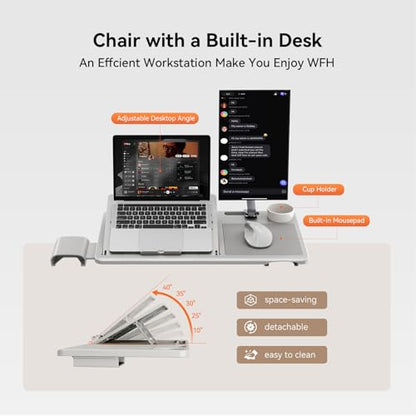 Newtral Ergonomic Office Chair, Auto-Following Lumbar Support Desk Chair with Footrest (Grey, 5D Headrest +Laptop Tray) - color: Grey, size: 5D Headrest +Laptop Tray