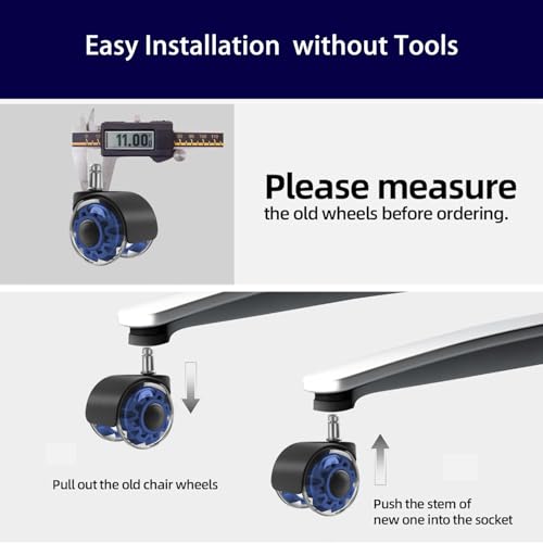 Hirate 2 inch Office Furniture Casters 7/16 inch Stem Dual Rubber Wheel - color: Blue, size: 2 inch