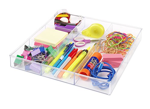 Whitmor Clear 6-Section Drawer Organizer | For Makeup & Accessories | Sturdy Resin | 11.9 x 11.9 x 1.7 Inches | Pack of 6 - size: 6-Section Pack of 6