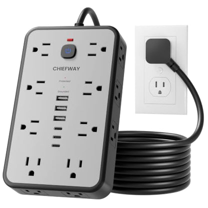 20 FT Surge Protector Power Strip with 6 USB, 16 Outlets, 2400J - color: Black / Gray, size: 20 FT