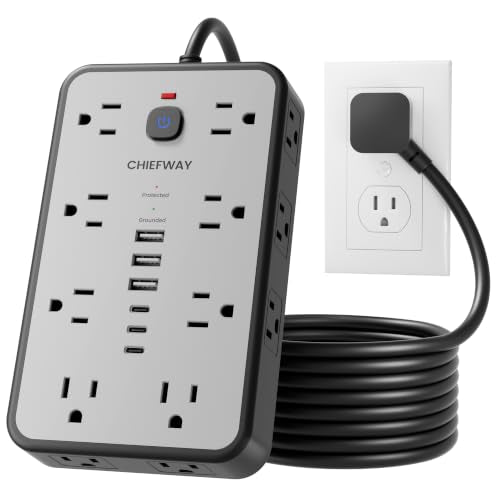 15 FT Surge Protector Power Strip with 6 USB, 16 Outlets, 2400J - color: Black / Gray, size: 15 FT